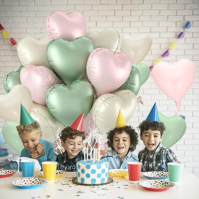 12 Pcs Heart Balloons - 18 inch Sage Green Heart Shaped Foil Helium Balloons for Wedding, Baby Shower, Valentine's Day Parties