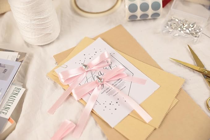 Baby Pink Satin Ribbon 3/8 inch X Continuous 100 Yards, Single Face Polyester Ribbon Perfect for Gift Wrapping, Flower Bouquet, Wedding Decor, Crafts, Bow Making, Sewing and More