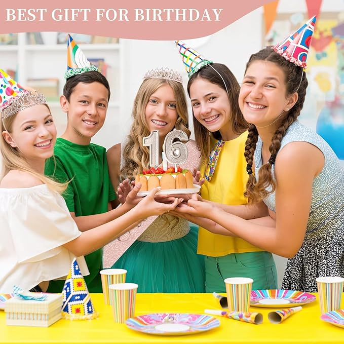 Sweet 16 Party Decorations for Girls Including Sash and Tiara, Cake Topper and Candles, 16th Birthday Decorations for Girls, Sweet Birthday Gifts Party Favor Supplies