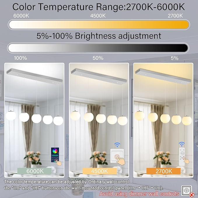 5-Lights Globe Pendant Light for Kitchen Island H 98" Silver Rectangle Chandelier Milk White Glass Pendant Lighting for Living Room Bedroom Entryway