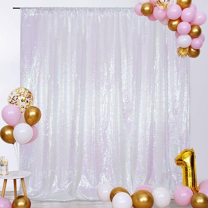 SquarePie Sequin Backdrop Non-Transparent Background Sparkly Curtain for Wedding Party 10FT x 10FT Iridescent