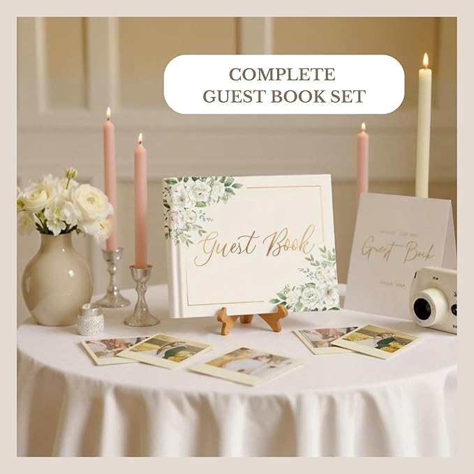 Wedding Guest Book for Guests to Sign, Elegant Wedding Guestbook Ideas, Sign in Book for Bridal and Baby Shower, Polaroid Guest Book, 100 Thick Lined and Blank Pages for Party, Wedding Books