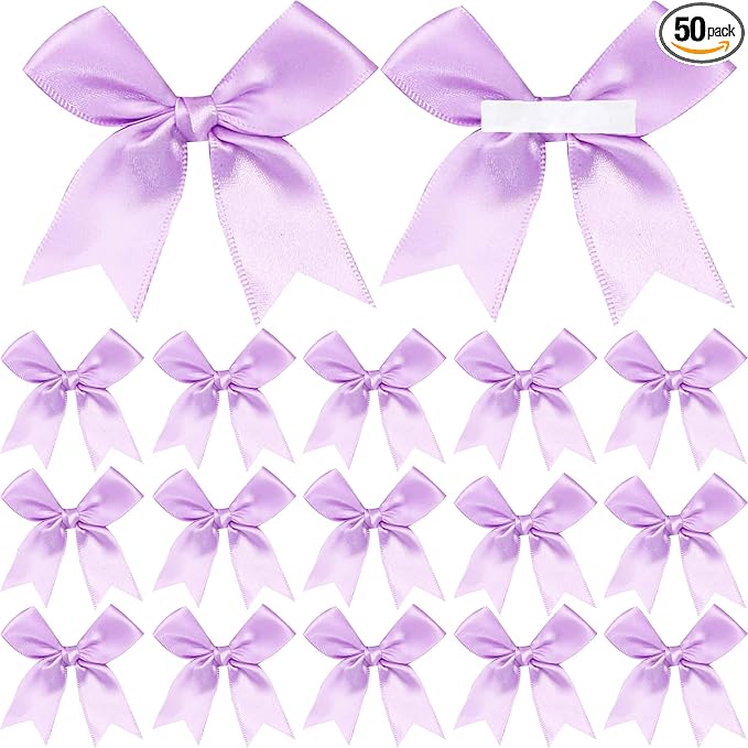 50 Pieces Gift Wrap Bows Premium Satin Ribbon Bows 3.3 Inch Craft Bows for Gift Wrapping DIY Treat Bags Holiday Gifts Bag Party Decorations, Wedding Decor Christmas Birthday Presents (Light Purple)