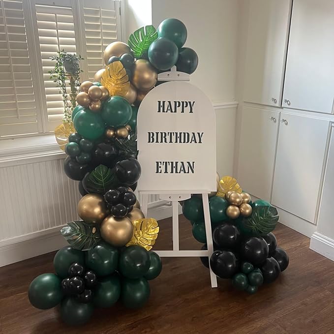 Green Brown Camo Balloons,12 Inch Dark Green Black Metallic Green Gold for Camping Jungle Army Theme Birthday Baby Shower Party Decorations