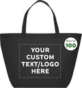 DISCOUNT PROMOS Custom Southern Style Grocery Tote Bags Set of 100 - Personalized Bulk Pack, Reusable Grocery & Shopping Bags - Great for Travel, Carry on Bag, Business Promotions - Black - 20"X13"X8"