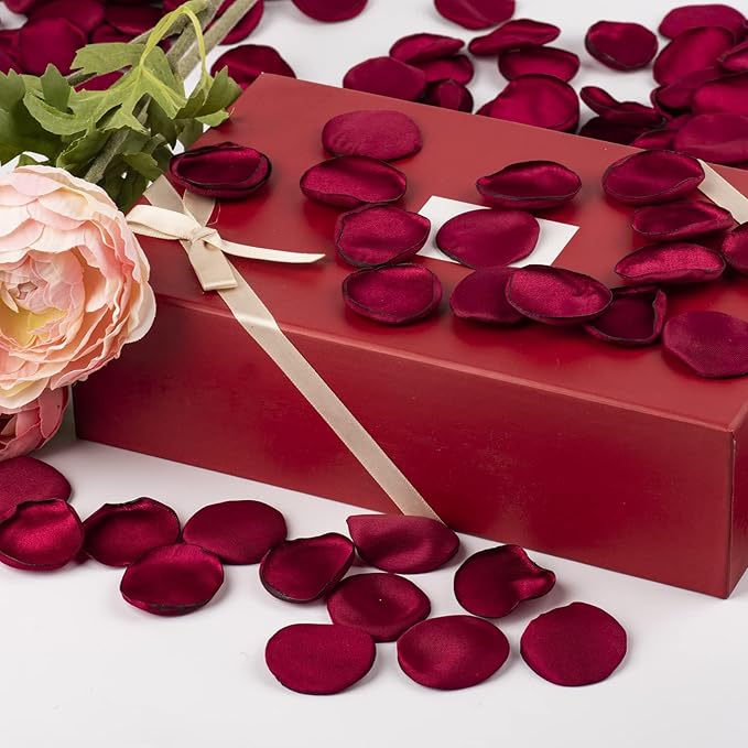 ZOOYOO 200Pcs Burgundy Silk Rose Flower Petals for Valentaine's Day,Wedding Flower Gril Basket,Aisle Scatter,Table Centerpieces,Romantic Night Decoration,3.5cm Each