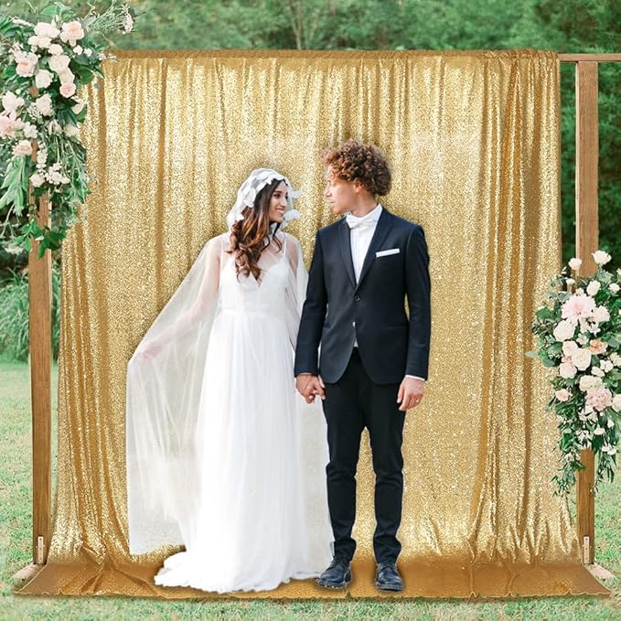 PartyDelight Sparkly Gold Sequin Backdrop Curtain 6Ft x 6Ft Photography Party Event Back Drop