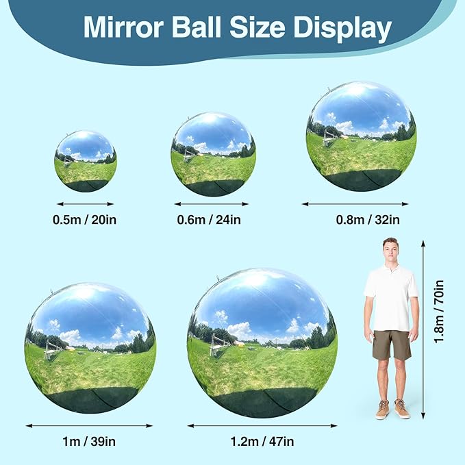 2PCS 39.4in Silver Inflatable Mirror Ball, Big Shinny Balls Reusable Large PVC Disco Ball Balloon for Large Event Decoration, Party, Concerts, Stage, Wedding Decor, Without Air Pump