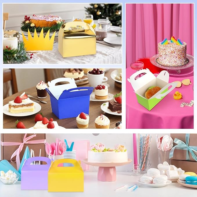 Rcybeo 30 PCS Gable Treat Boxes for Party, 10 Colors Candy Boxes Party Favor for Kids Birthday, Snack Goodie Candy Treat Boxes for Wedding Party Favors, Baby Shower, 6.3 x 3.5 x 3.5 In