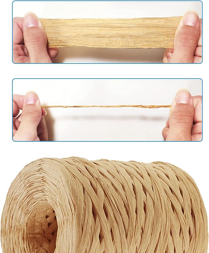 Creatrill 218 Yards Raffia Paper Craft Ribbon Packing Paper Twine, 1/4 Inch by 218 Yards (Kraft)