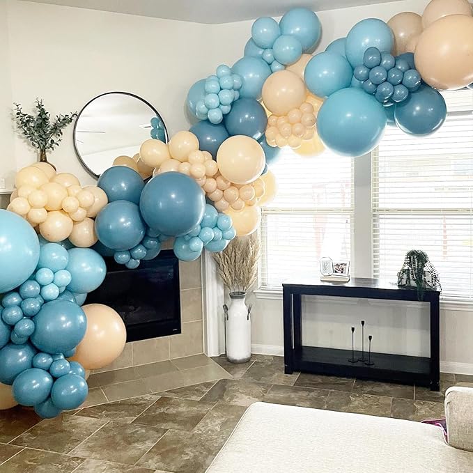 Dusty Blue Balloons, 52 PCS 12 Inch Blue Gold Sand White Birthday Balloons, Baby Blue Light Blue Sand White Quicksand Gold Latex Balloons for Boy Baby Shower Gender Reveal Birthday Party Decorations