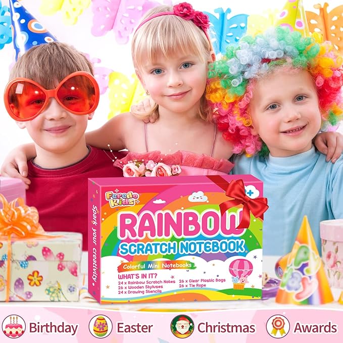 Party Favors for Kids: 24 Pack Rainbow Scratch Art Notebook Students Classroom Gifts Bulk for Girls Boys Goodie Bags Stuffers, Return Gifts for Birthday Party Favors Bulk Kids Crafts