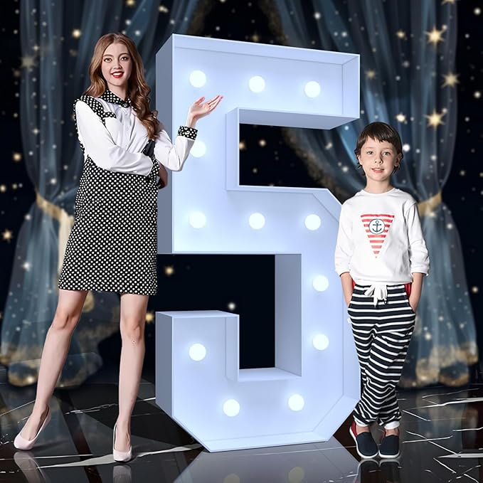 4FT Marquee Light Up Numbers 5 – Cool White LED, Easy to Assemble Foam Board with Back Support, Large Marquee Light Up Numbers for Birthday, Wedding, Party, Anniversary, Baby Shower Decor