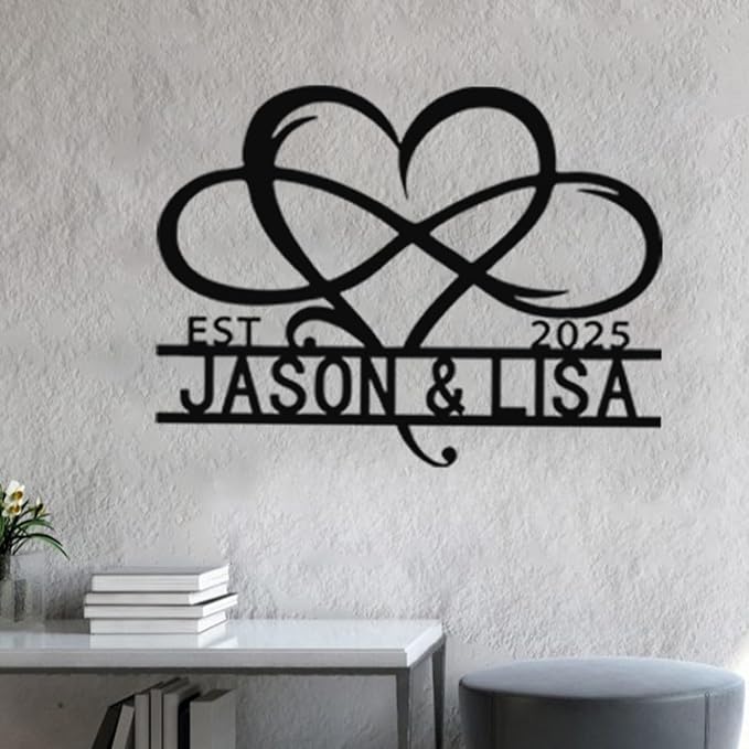 NAZENTI Personalized Metal Couple Sign Gift, Wedding Gift, Family Name Sign, Outdoor Name, Anniversary, Home Decor, Front Door