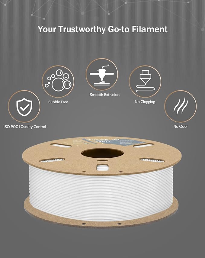 DURAMIC 3D PLA+ Filament 1.75mm 1Kg White, PLA Plus Filament 1Kg Spool(2.2lbs) Tougher and Stronger, Dimensional Accuracy Probability +/- 0.02mm