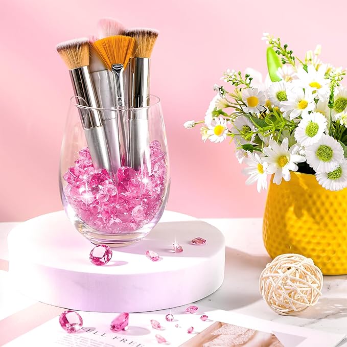 Hicarer 800 Pieces Diamond Decorations Acrylic Diamond Table Scatter Crystals for Table for Vase Fillers Party Decorations(20, 12, 10, 6, 3mm,Pink)