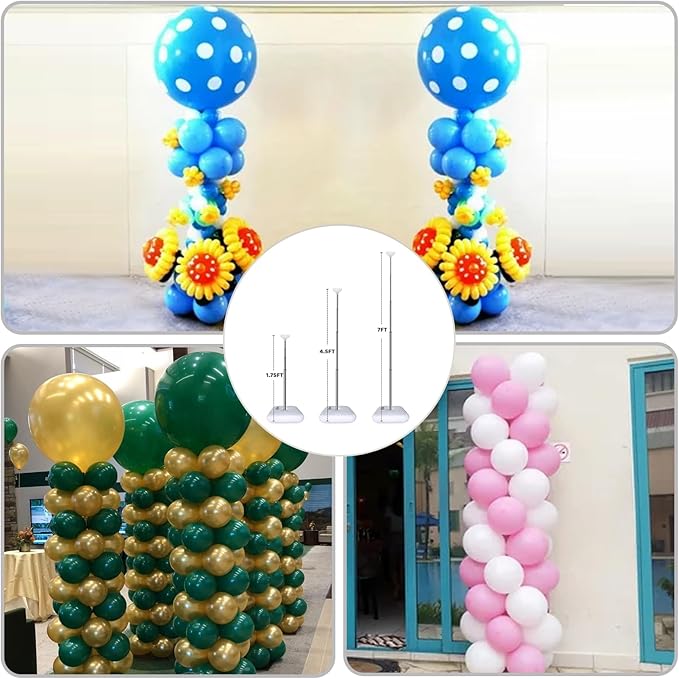 Paready Silver Balloon Column Stand Kit, 7 FT Height Adjustable Metal Balloon Arch Kit of 2, Column Stand Kit for Baby Shower Wedding Birthday Graduation Gender Reveal Holiday Party Decorations
