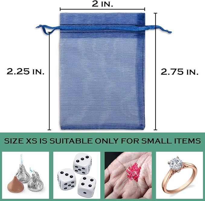 TheDisplayGuys 48-Pack 2" x 2-3/4" Navy Blue Sheer Organza Gift Bags with Drawstring, Jewelry Candy Treat Wedding Party Favors Mesh Pouch