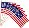 6 Pcs 8x12 Inch American Flags on Stick, Small US Wood Stick Flag with Kid-Safe Spear Top, American Flags for Outside, Memorial Day Decorations, 4th of July Decorations, Veterans Day Decor