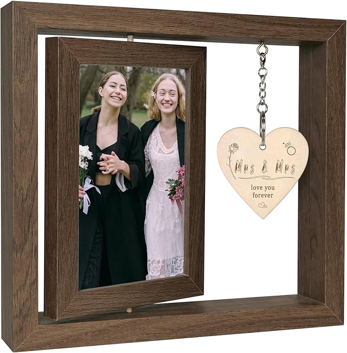 4x6 Mrs & Mrs Picture Frame Wedding Bridal Shower Gifts, Lesbian Anniversary Engagement Wedding Gifts for Newlywed Couples (Display Two 4x6)