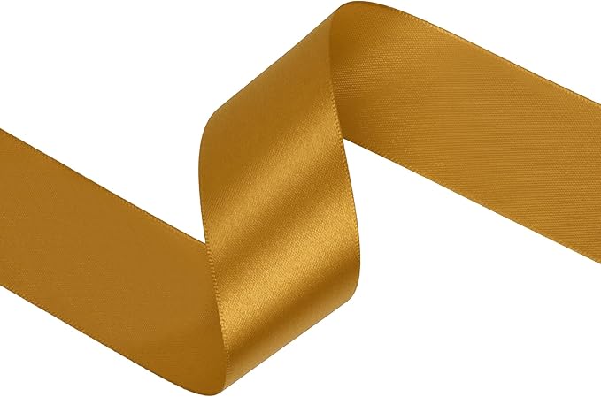 Gold Satin Ribbon 1-1/2 inch X Continuous 25 Yards, Single Face Polyester Ribbon Perfect for Gift Wrapping, Flower Bouquet, Wedding Decor, Crafts, Bow Making, Sewing and More