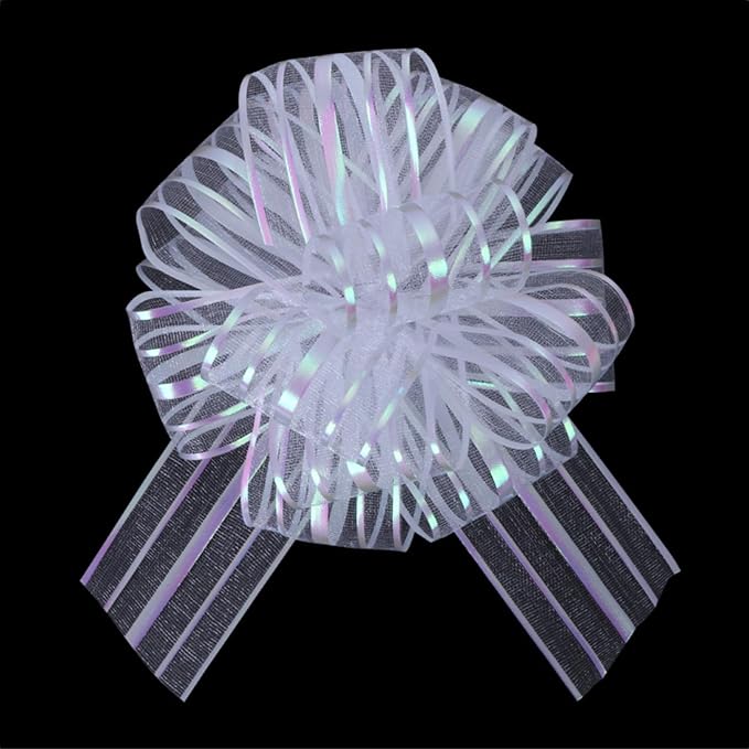6 Pcs 6 Inch Large Organza Pull Bow Ribbon – Elegant Gift Bows for Wedding Decorations, Christmas Wrapping, Birthday Parties, Car Decor, Gift Baskets, and Valentine's Day Packaging(White)