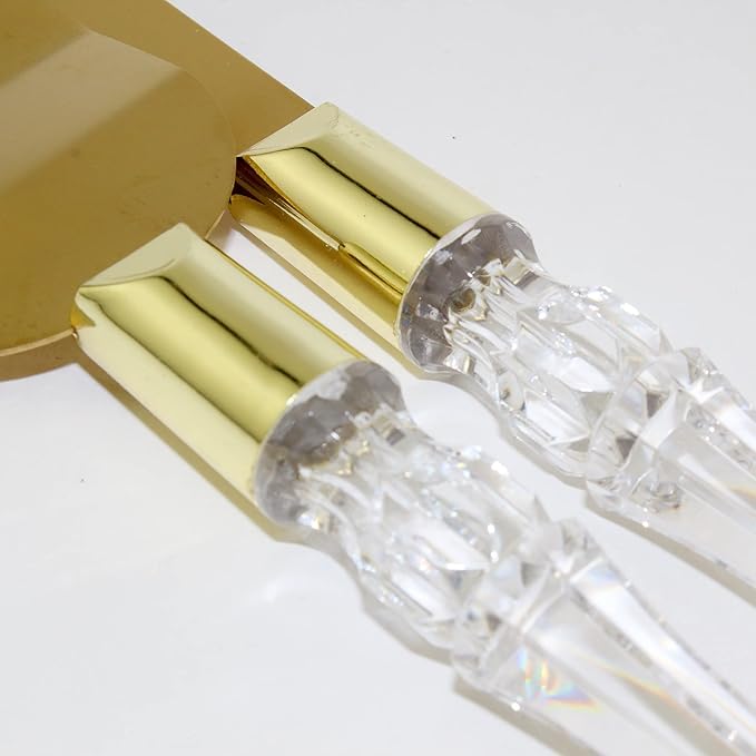 Elegant Cake Knife and Server Set - Stainless Steel with Crystal Handle - Perfect for Weddings & Anniversaries,and Special Celebrations (Gold)