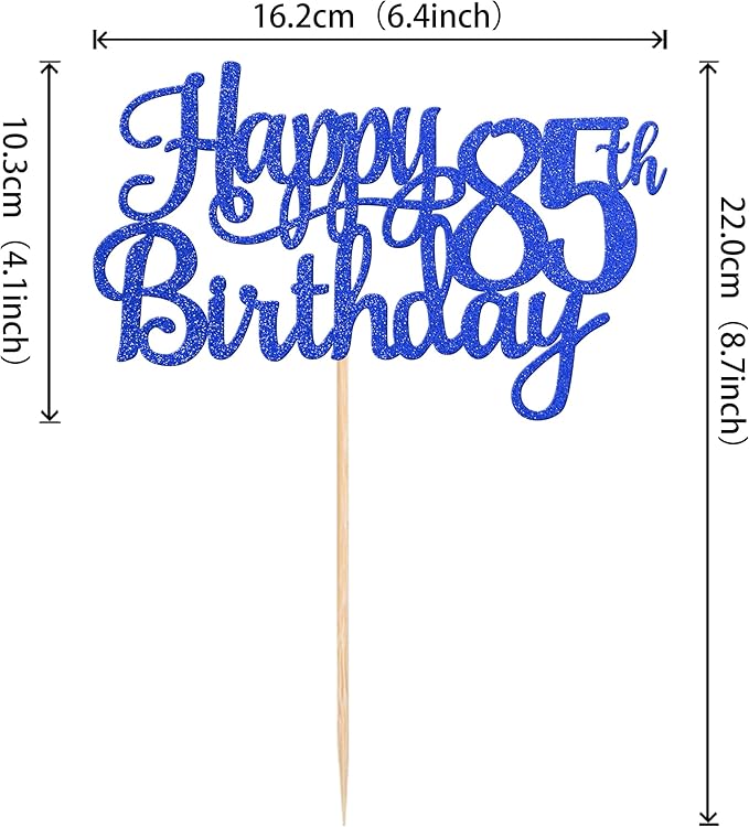 1 PCS Happy 85th Birthday Cake Topper Glitter Cheers to 85 Years Birthday Cake Pick Eighty Five 85 Fabulous Cake Decoration for Happy 85th Birthday Theme Party Decorations Supplies Blue