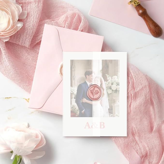 60 Pack Pre-Folded Vellum Jackets for 5x7 Invitations, Translucent Vellum Paper 5x7 Jackets, 100GSM Wedding Invitations Wraps, Envelope Liners for Birthdays, Baby Showers