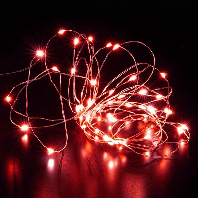 Aogist Led Fairy Lights 3 Modes Battery Operated String Lights Waterproof Silver Wire 7 Feet Firefly Starry Moon Mason Jar Lights for DIY Wedding Party Christmas (Red, 8 Pack)
