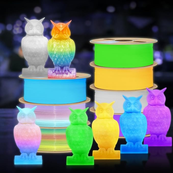YOUSU Glow in The Dark Rainbow Luminous PLA Filament 1.75mm, 1kg 3D Printer Multicolor Filament Gradient, Color Change Filament with High Brightness, Fast Glow and Long Time Glowing.