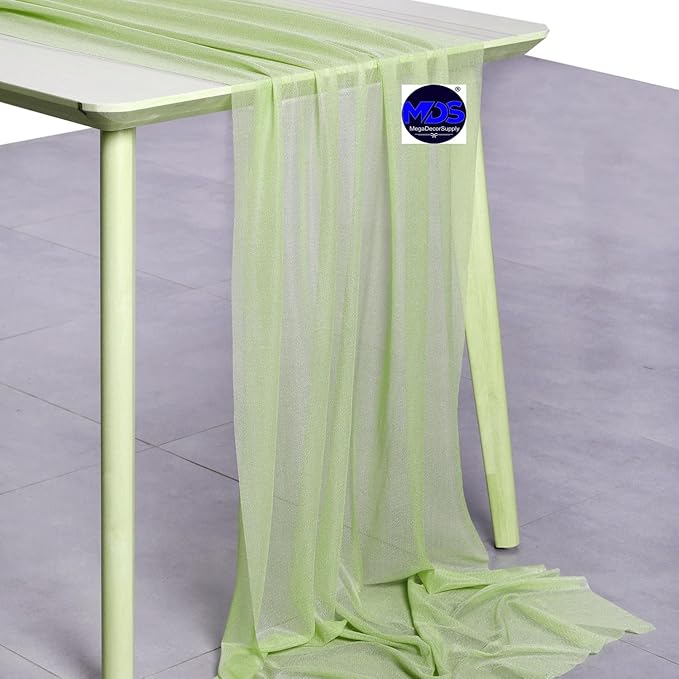 MDS Halloween Chiffon Table Runner - 15 Pack, 29 x 170 Inches, 14ft Each - Sheer Spooky Table Runners for Haunted House Parties, Trick-or-Treat Tables, Witchy Décor, Wedding & Events - Sage Green