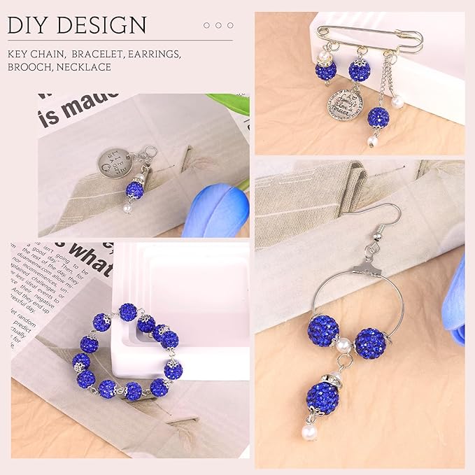 150 pcs 10mm Rhinestone Beads for Jewelry Making, Dark Blue Shiny Round Shamballa Disco Beads Bulk, Sparkle Crystal Clay Christmas for Bracelet Baseball Necklace Earring Crafting and DIY