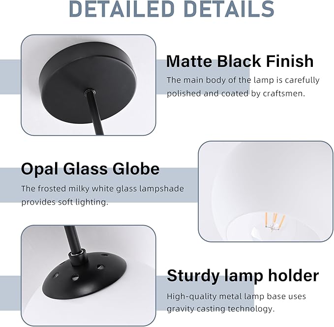 Black Semi Flush Mount Ceiling Light Fixture Milk Glass Light Fixture Mid Century Flush Mount Ceiling Light Black Flush Mount Ceiling Light Schoolhouse Light Fixture for Dining Room(Bulb Incl.)