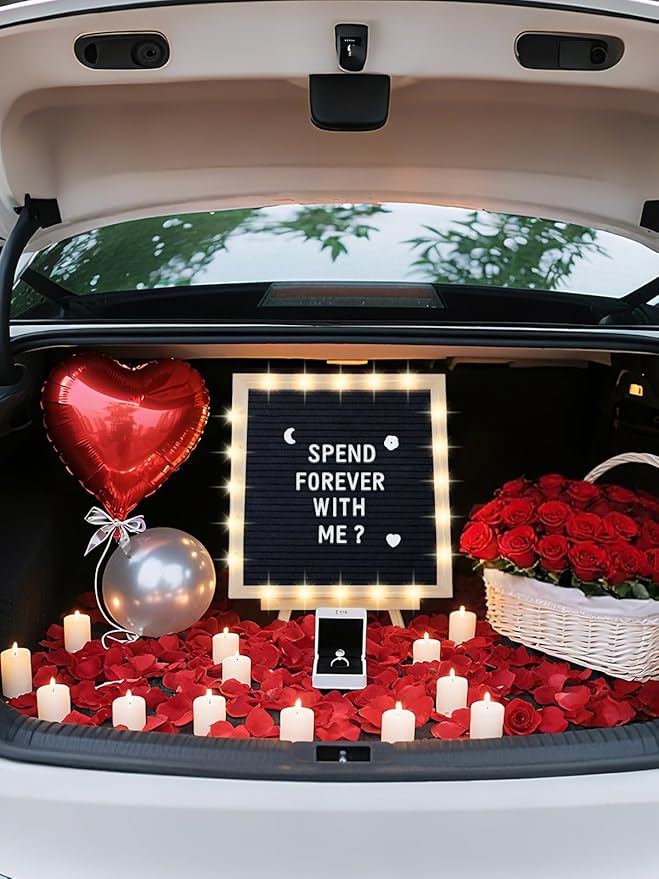 Light up Changeable Felt Letter Board Sign with LED Lights - 10×10" Message Board & Wood Stand & 450 Letters, for Halloween/Birthday/Event/Pregnancy/Baby Announcement/Home Wall Decor Gifts, Black