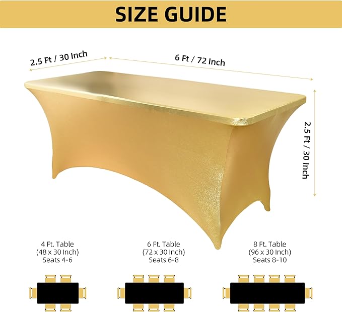 6-Pack 6ft Spandex Table Covers for Rectangle Standard Folding Tables - Wrinkle Resistant Stretch Tablecloths - Ultimate Fitted Table Protector for Parties, Trade Shows, Wedding