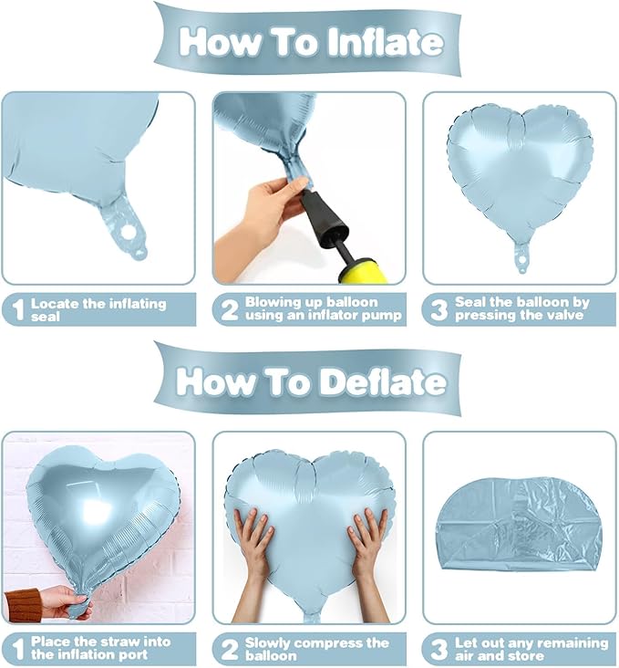 Baby Blue Heart Balloons,12Pcs 18 Inch Pastel Blue Foil Love Heart Shaped Balloons for Light Blue Birthday Party Wedding Engagement Anniversary Baby Shower Valentines Day Decorations