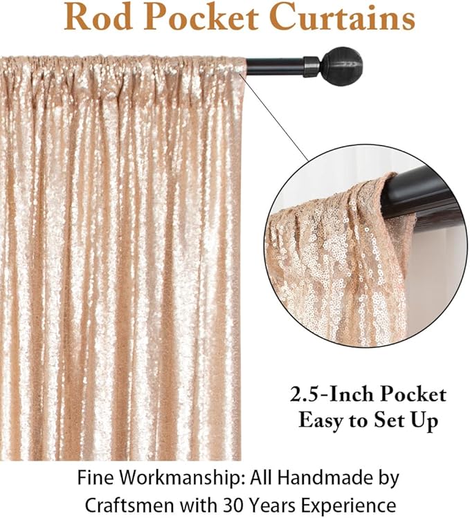 ShiDianYi Sequin Backdrop Curtain 10x10 FT Champagne Sequins Fabric Background for Photography Shimmer Sequined Backdrops for Parties Champagne Blush Curtain for Wedding