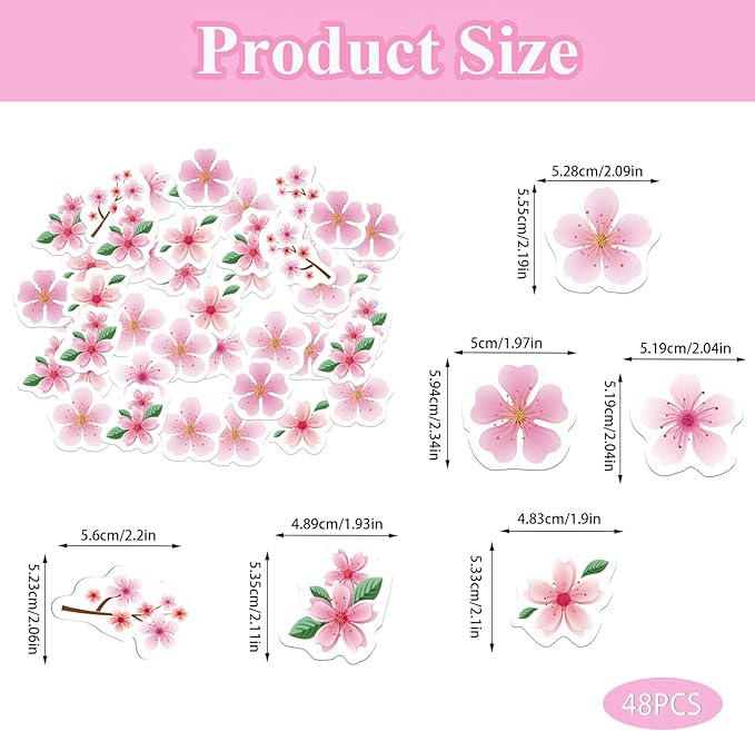 48PCS Edible Cherry Blossoms Cupcake Toppers Pink Edible Cherry Flowers Cake Decorations Wafer Paper Flowers Cupcake Topper for Flowers Theme Baby Shower Birthday Party Decor Supplies