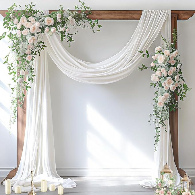Socomi Ivory White Wedding Arch Draping Fabric 29" x 20Ft 2 Panels Sheer Outdoor Curtain Drapes Extra Long for Bridal Baby Shower Ceremony Birthday Party Decor
