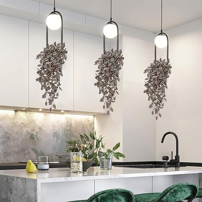 DILATATA Fake Hanging Plants Artificial Hanging Plants 22" Faux Wandering Jew Hangings Leaves Plant for Wall Shelf Home Indoor Outdoor Decor - 5 Pack