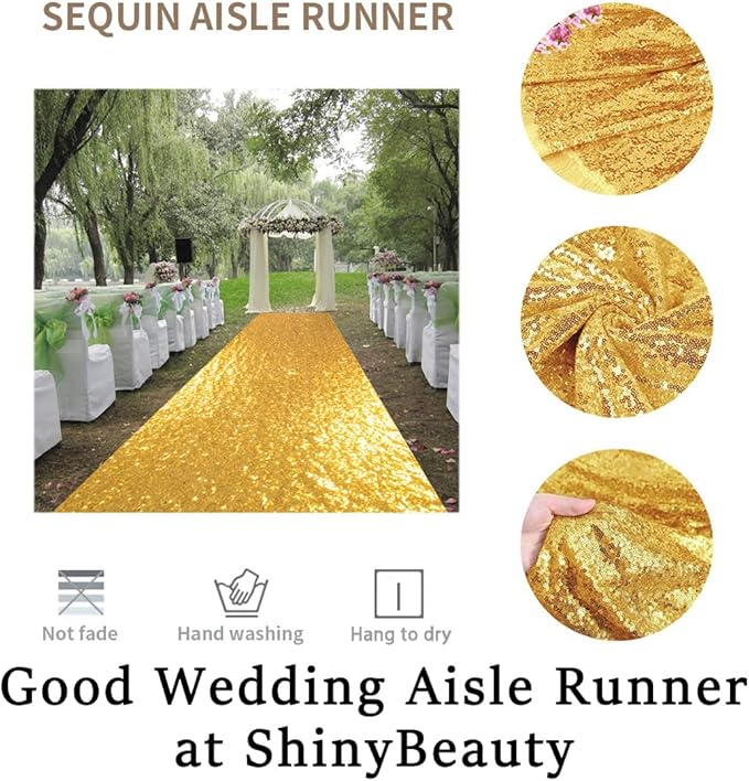 ShinyBeauty Aisle Runners for Weddings Sparkling Aisle Runner Decoration of Beach/Church Wedding (4FTx30FT,Gold)