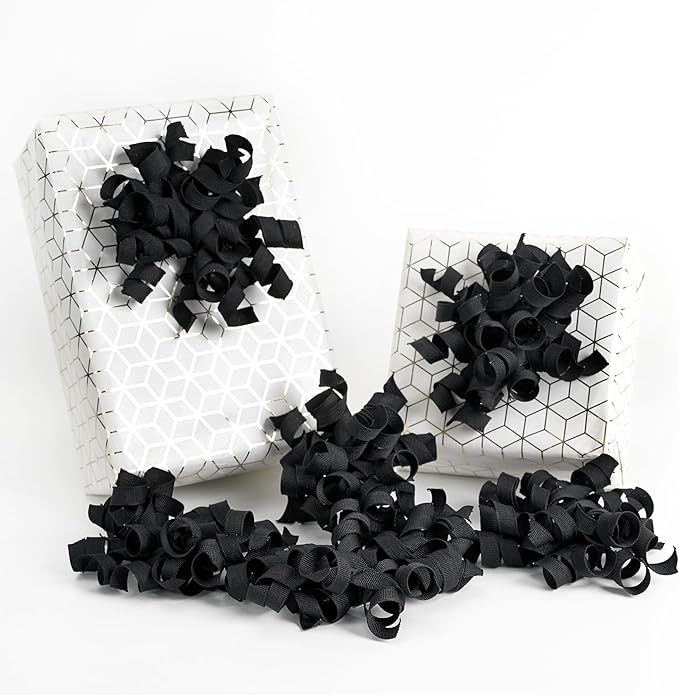 HUIHUANG Black Bows for Gift Wrapping, Black Curly Ribbon Bows Self Adhesive Burst Gift Bow for Christmas Presents, Wine Bottle, Treat Bags, Birthday, Holiday Party Favors - 6 Counts