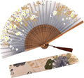 Amajiji Small Folding Hand Fan for Women, Chinese Japanese Vintage Style Bamboo Silk Fans for Party Wedding Dancing Decoration Gift Performance (AM-13)
