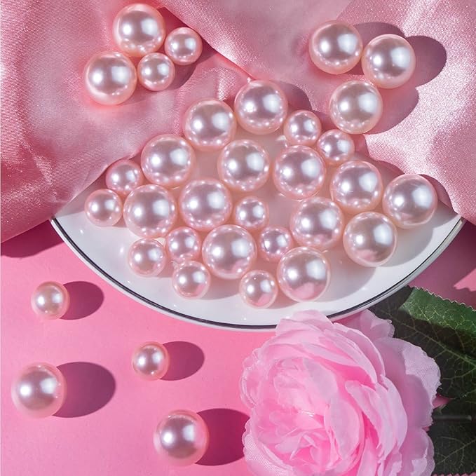 150Pcs Pink Polished No Hole Faux Pearl Beads for Vase Filling Decorations, Plastic Pearls Vase Fillers, Table Scatters, Wedding Centerpiece, Home Decor, 8/14/20 mm