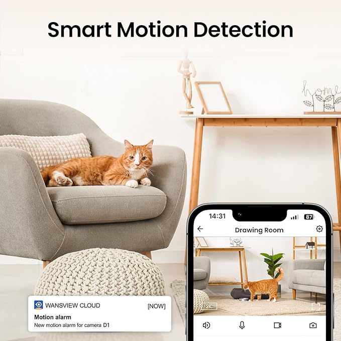 Security Camera Indoor-2K 360° WiFi Cameras for Home Security，Pet/Dog/Baby Camera with Phone app, 2-Way Audio, Night Vision, 24/7 SD Card Storage, Works with Alexa & Google Home (2.4Ghz)-D1