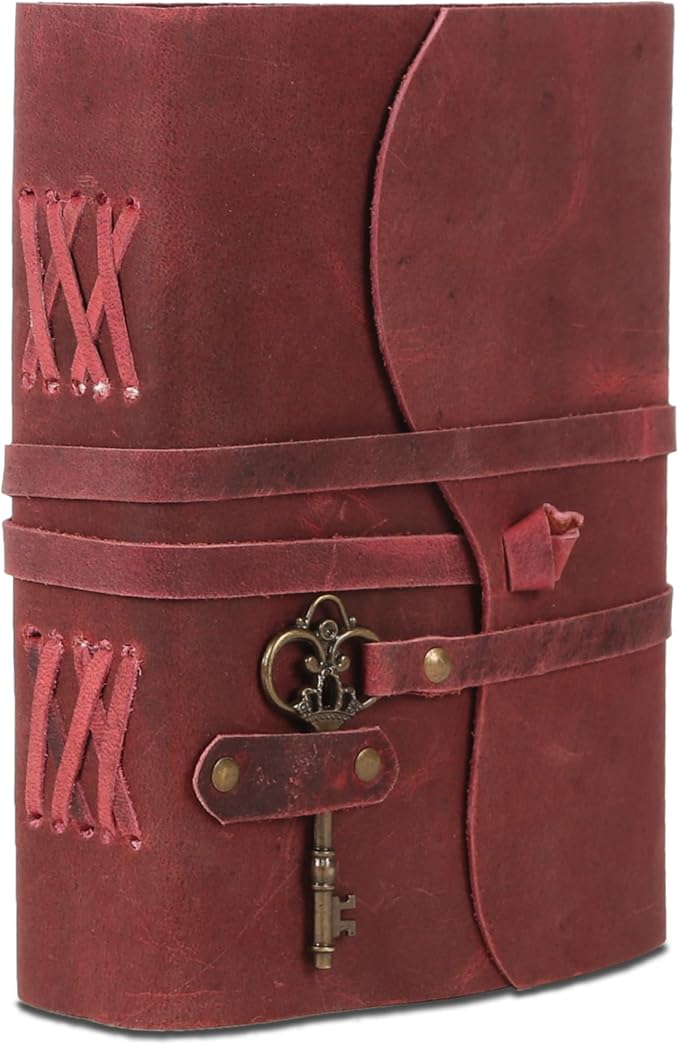 Leather Journal with Lined and Unlined Deckle Edge Paper 8x6 inch and Vintage Key | Handmade Writing Notebook Diary | Bound Daily Notepad for Men & Women Medium, Sketch/Writing pad for Artists