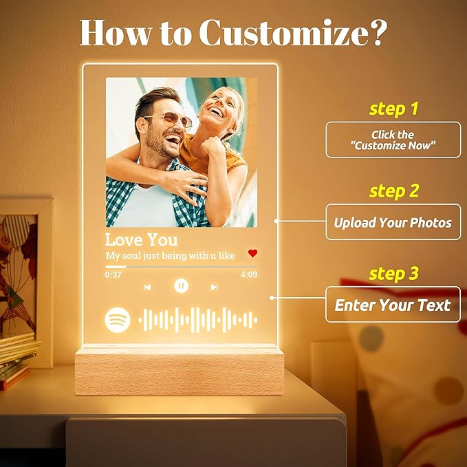 Custom Spotify Plaque Picture Frames, Custom Acrylic Spotify Song Plaque, Personalized Photo Picture Frame, Personalized Anniversary Birthday Gifts for Women Men Girlfriend Boyfriend Couples Her Him
