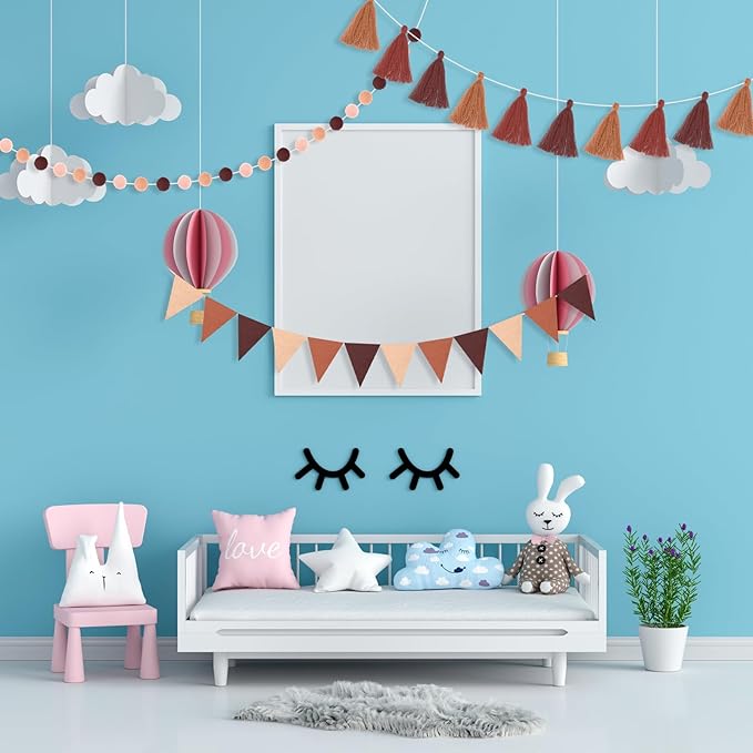 Irenare 9.8 ft Pom Pom Garland Felt Colorful Tassel Banner Christmas Party Pompoms Garland Decorations Felt Pennant Banner for Classroom Home Mantel Fireplace Birthday(Gradient Brown)