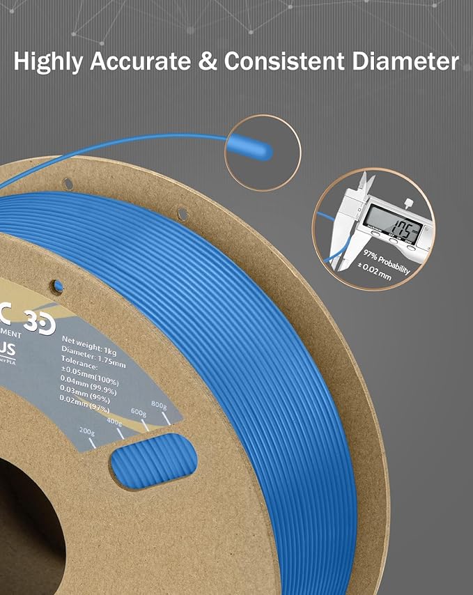DURAMIC 3D PLA+ Filament 1.75mm 2Kg Blue, PLA Plus Filament 2 Pack 1kg Spool(2.2lbs) Tougher and Stronger, Dimensional Accuracy Probability +/- 0.02mm